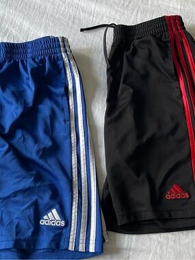 Adidas Youth Large Two-Pack Athletic Shorts in Blue/White & Black/Red
